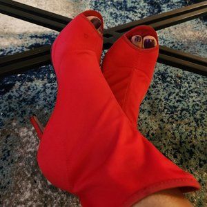 Red peep toe ankle boots